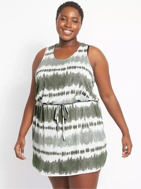 Cacique Swim Tie-Dye French Terry Sleevless Tank Bathing Suit Dress Coverup Plus